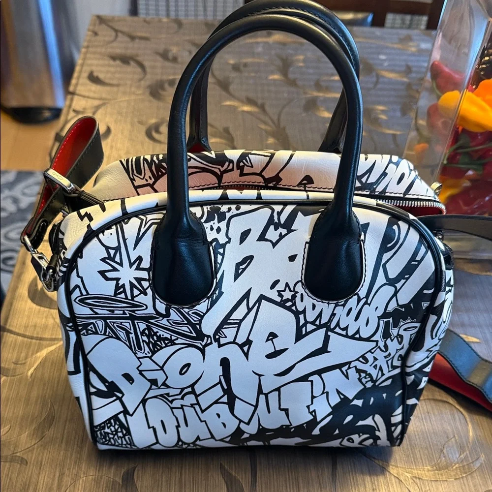 Christian Louboutin leather Black and White Graffiti Satchel - Picture 3 of 16